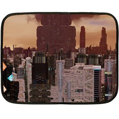 Skyline Skyscrapers Futuristic Sci-fi Panorama Double Sided Fleece Blanket (mini) by Pakemis