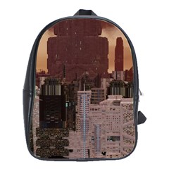 Skyline Skyscrapers Futuristic Sci-fi Panorama School Bag (large) by Pakemis