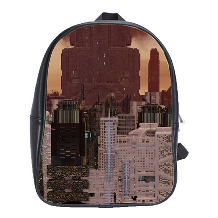 Skyline Skyscrapers Futuristic Sci-fi Panorama School Bag (Large)