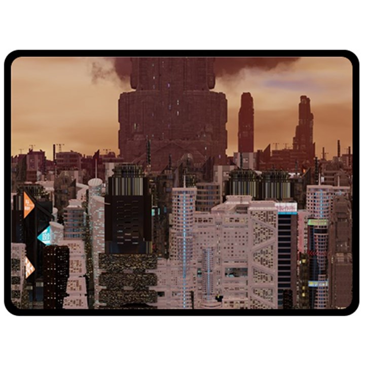 Skyline Skyscrapers Futuristic Sci-fi Panorama Fleece Blanket (Large)