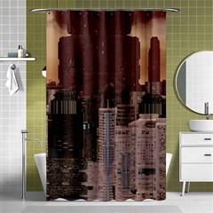 Skyline Skyscrapers Futuristic Sci-fi Panorama Shower Curtain 48  X 72  (small)  by Pakemis