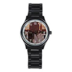 Skyline Skyscrapers Futuristic Sci-fi Panorama Stainless Steel Round Watch by Pakemis