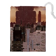 Skyline Skyscrapers Futuristic Sci-fi Panorama Drawstring Pouch (5xl) by Pakemis