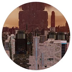 Skyline Skyscrapers Futuristic Sci-fi Panorama Round Trivet by Pakemis