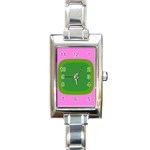 Pink And Green 1105 - Groovy Retro Style Art Rectangle Italian Charm Watch Front