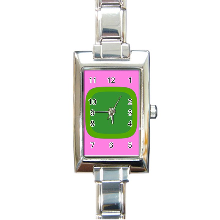 Pink And Green 1105 - Groovy Retro Style Art Rectangle Italian Charm Watch