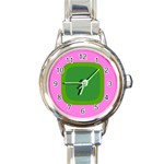 Pink And Green 1105 - Groovy Retro Style Art Round Italian Charm Watch Front