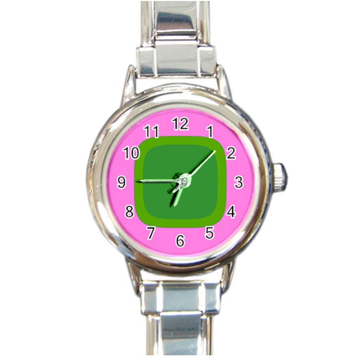 Pink And Green 1105 - Groovy Retro Style Art Round Italian Charm Watch