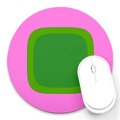 Pink And Green 1105 - Groovy Retro Style Art Round Mousepad by KorokStudios