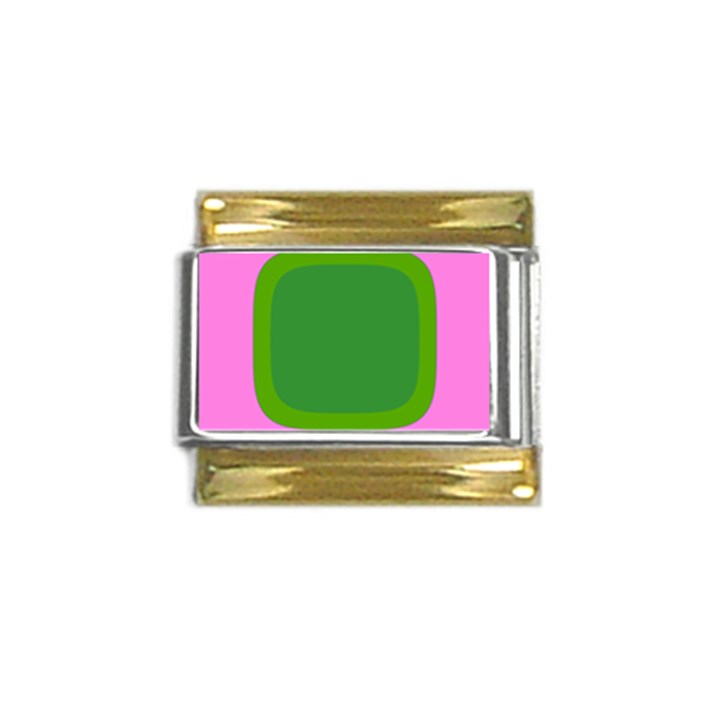 Pink And Green 1105 - Groovy Retro Style Art Gold Trim Italian Charm (9mm)