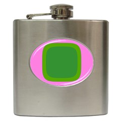 Pink And Green 1105 - Groovy Retro Style Art Hip Flask (6 Oz)