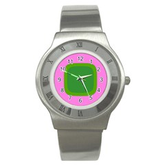 Pink And Green 1105 - Groovy Retro Style Art Stainless Steel Watch by KorokStudios