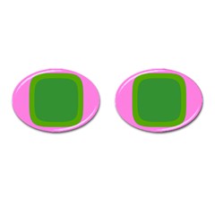 Pink And Green 1105 - Groovy Retro Style Art Cufflinks (oval) by KorokStudios