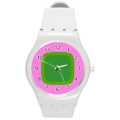 Pink And Green 1105 - Groovy Retro Style Art Round Plastic Sport Watch (m) by KorokStudios