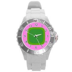 Pink And Green 1105 - Groovy Retro Style Art Round Plastic Sport Watch (l) by KorokStudios