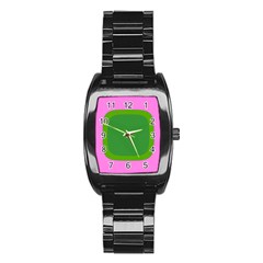 Pink And Green 1105 - Groovy Retro Style Art Stainless Steel Barrel Watch by KorokStudios