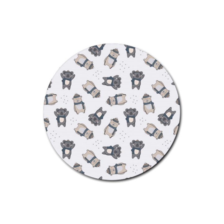 Cute Seamless Pattern With Koala Panda Bear Rubber Coaster (Round)