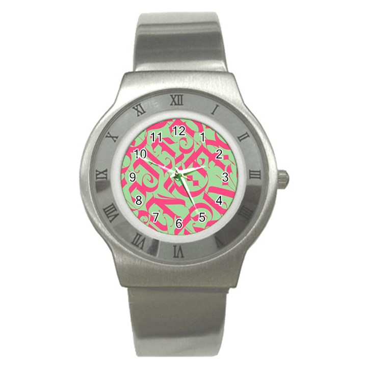 Pattern Ornament Gothic Style Elegant Font Tattoos Stainless Steel Watch