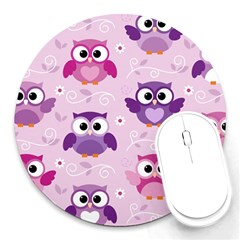 Seamless Cute Colourfull Owl Kids Pattern Round Mousepad by Pakemis