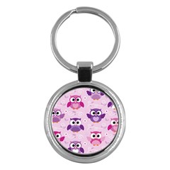 Seamless Cute Colourfull Owl Kids Pattern Key Chain (round)