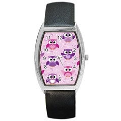 Seamless Cute Colourfull Owl Kids Pattern Barrel Style Metal Watch by Pakemis