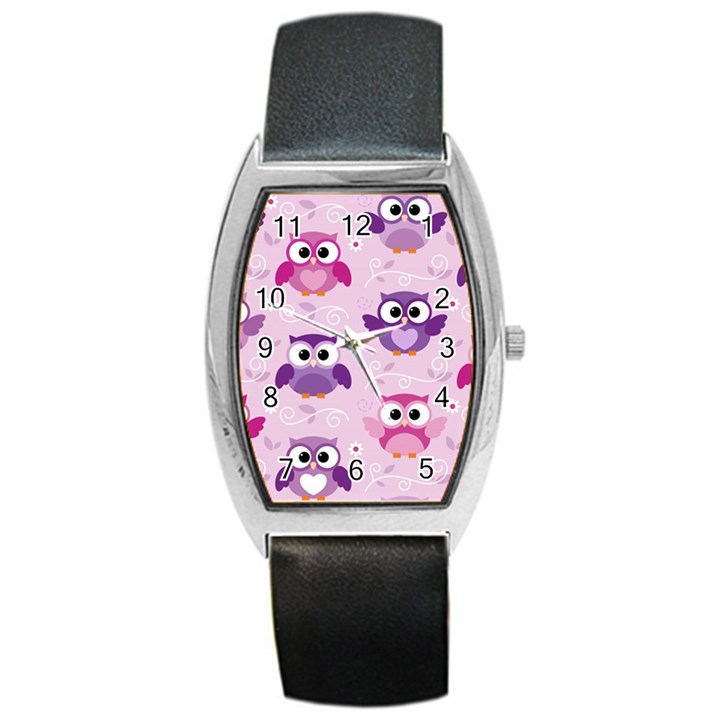 Seamless Cute Colourfull Owl Kids Pattern Barrel Style Metal Watch