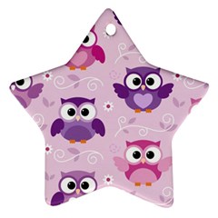 Seamless Cute Colourfull Owl Kids Pattern Star Ornament (two Sides) by Pakemis