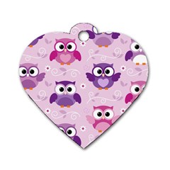 Seamless Cute Colourfull Owl Kids Pattern Dog Tag Heart (two Sides) by Pakemis