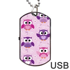 Seamless Cute Colourfull Owl Kids Pattern Dog Tag Usb Flash (one Side) by Pakemis