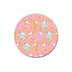 Cute Kawaii Kittens Seamless Pattern Magnet 3  (round) by Pakemis