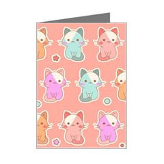 Cute Kawaii Kittens Seamless Pattern Mini Greeting Card by Pakemis