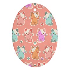 Cute Kawaii Kittens Seamless Pattern Oval Ornament (two Sides) by Pakemis