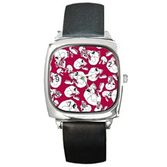 Terrible Frightening Seamless Pattern With Skull Square Metal Watch by Pakemis