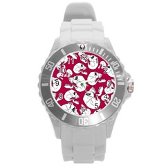 Terrible Frightening Seamless Pattern With Skull Round Plastic Sport Watch (l) by Pakemis