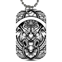 Tiger Illustration Vintage Border Frame Engraving With Retro Ornament Pattern Antique Rococo Style D Dog Tag (two Sides) by Pakemis