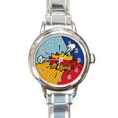 Pow Word Pop Art Style Expression Vector Round Italian Charm Watch by Pakemis