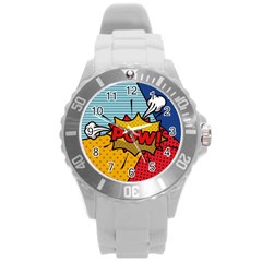 Pow Word Pop Art Style Expression Vector Round Plastic Sport Watch (l) by Pakemis