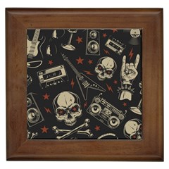 Grunge Seamless Pattern With Skulls Framed Tile by Pakemis