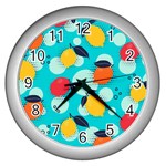 Pop Art Style Citrus Seamless Pattern Wall Clock (Silver) Front