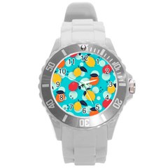 Pop Art Style Citrus Seamless Pattern Round Plastic Sport Watch (l) by Pakemis