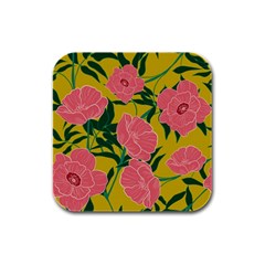 Pink Flower Seamless Pattern Rubber Square Coaster (4 Pack) by Pakemis