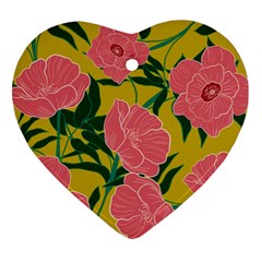 Pink Flower Seamless Pattern Heart Ornament (two Sides) by Pakemis