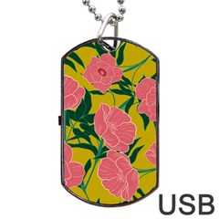 Pink Flower Seamless Pattern Dog Tag Usb Flash (two Sides) by Pakemis