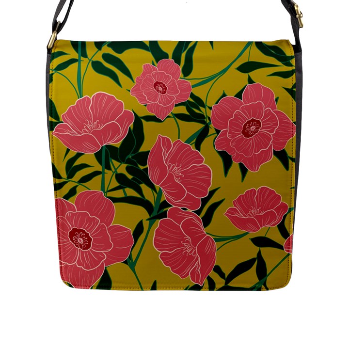 Pink Flower Seamless Pattern Flap Closure Messenger Bag (L)