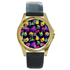 Space Patterns Round Gold Metal Watch