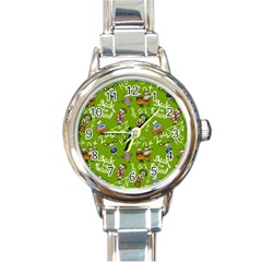 Seamless Pattern With Kids Round Italian Charm Watch by Pakemis