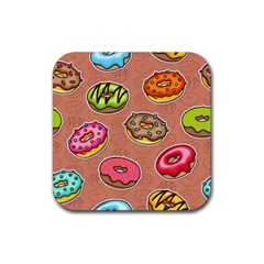 Doughnut Doodle Colorful Seamless Pattern Rubber Coaster (Square)