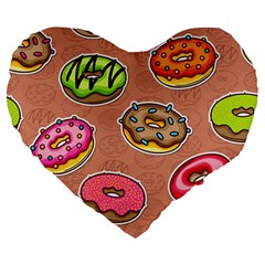 Doughnut Doodle Colorful Seamless Pattern Large 19  Premium Flano Heart Shape Cushions by Pakemis