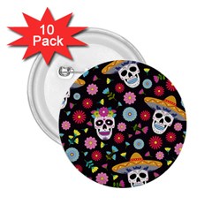 Day Dead Skull With Floral Ornament Flower Seamless Pattern 2 25  Buttons (10 Pack)  by Pakemis