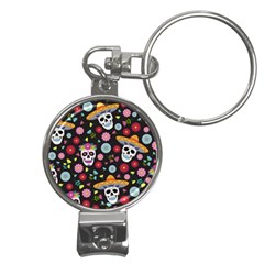 Day Dead Skull With Floral Ornament Flower Seamless Pattern Nail Clippers Key Chain by Pakemis